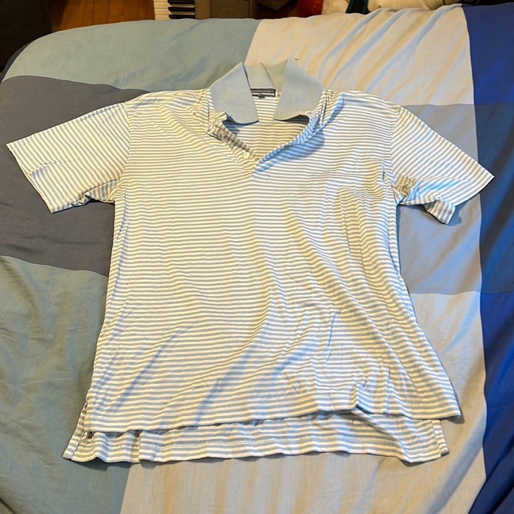 Blue and White Striped Golf Polo